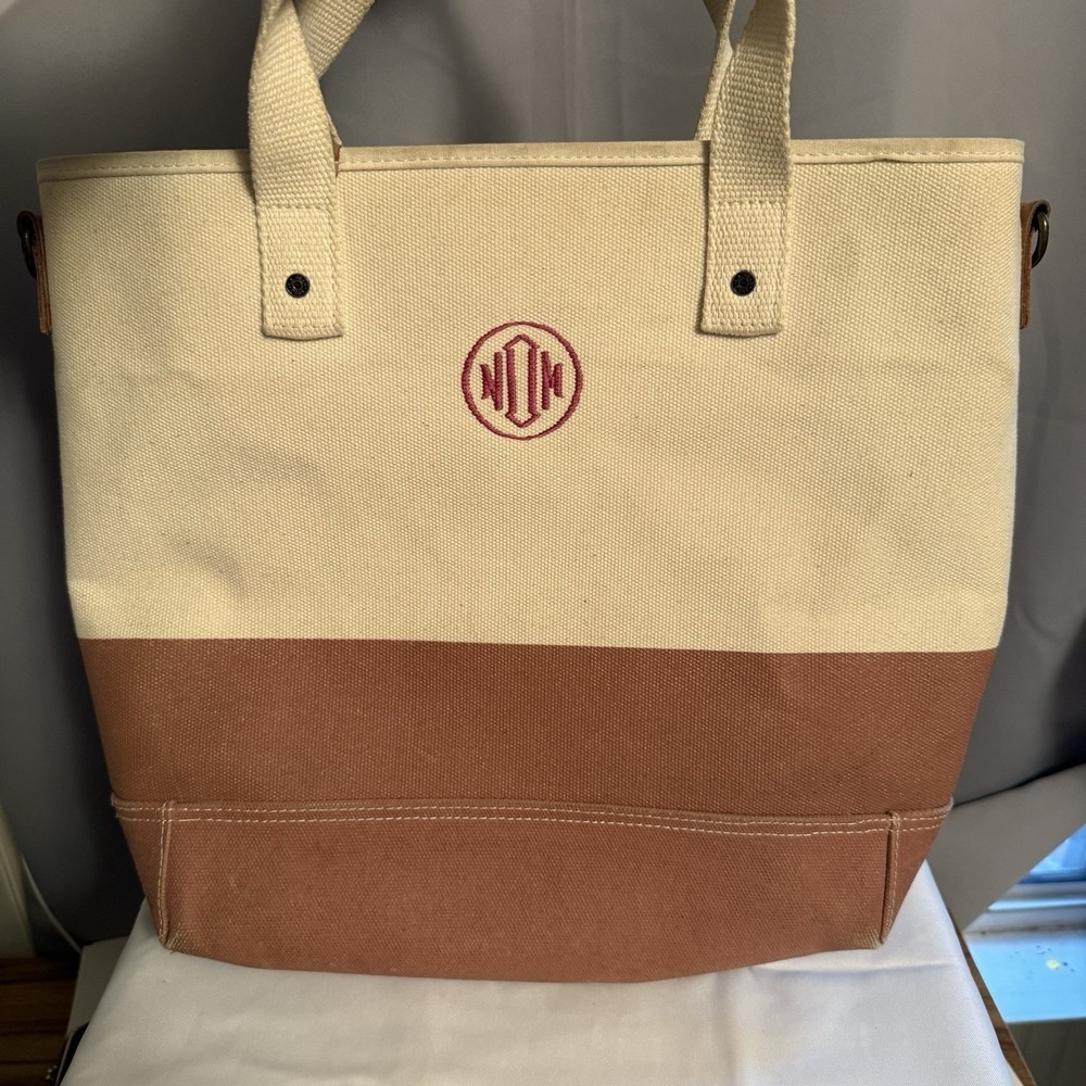 L.L. Bean Two-Tone Canvas Boat and Tote in Cream and Tan
